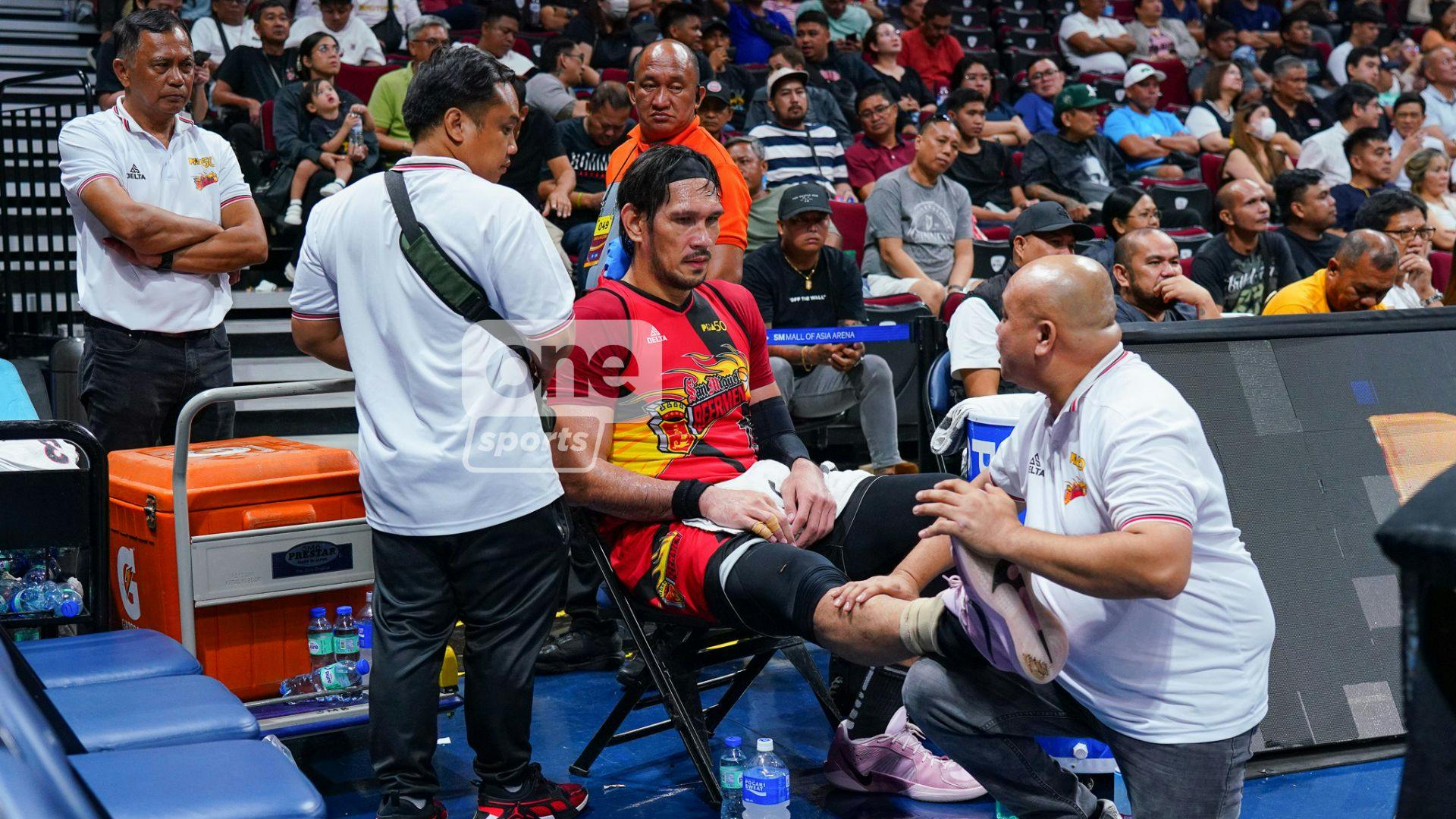 June Mar Fajardo nurses calf injury as San Miguel bows to Ginebra in Game 1 of PBA semis